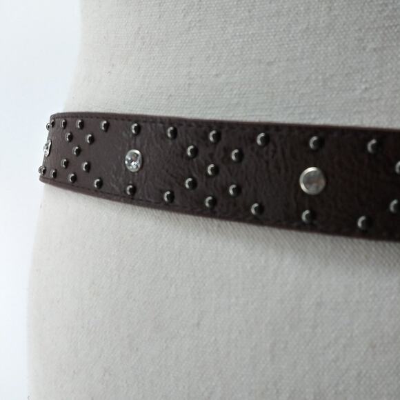 Women's Dark Brown Faux Leather Rhinestone Stud Belt size 8 - Picture 10 of 13